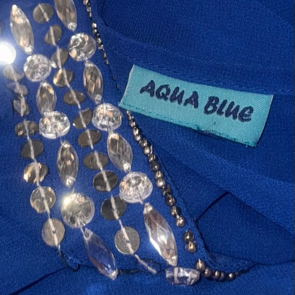 AQUA BLUE SHEER RHINESTONE swimsuit coverup women’s size Large - Picture 8 of 8